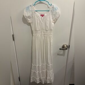 Betsey Johnson Puff Sleeve Midi White Cottagecore Dress Small